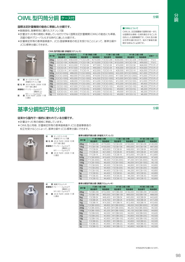 基準分銅型円筒分銅 | 新光電子 | MISUMI-VONA【ミスミ】