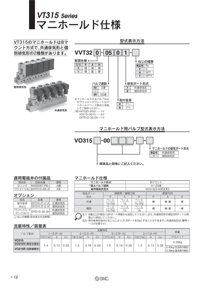 3ポートソレノイドバルブ ポペットタイプ 弾性体シール Vt315シリーズ マニホールド Smc Misumi Vona ミスミ