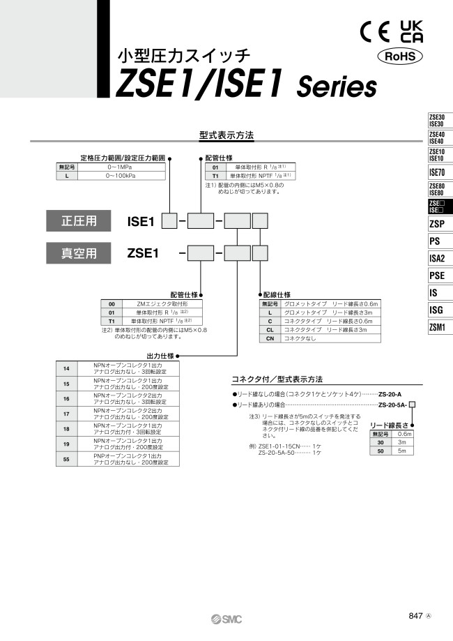 小型圧力スイッチ ZSE1/ISE1シリーズ | SMC | MISUMI(ミスミ)
