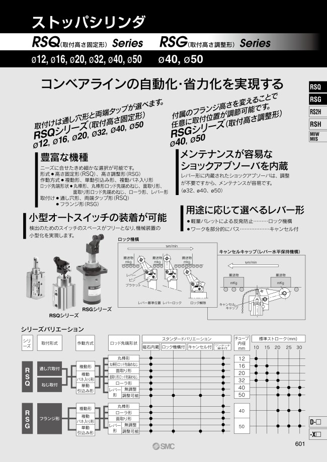 ストッパシリンダ 取付高さ固定形 RSQシリーズ | SMC | MISUMI(ミスミ)