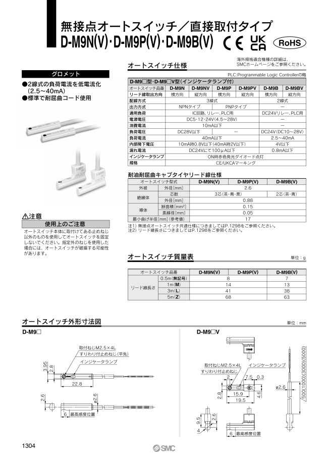 D-M9B | 無接点オートスイッチ 直接取付タイプ D-M9N（V）・D-M9P（V）・D-M9B（V） | SMC | MISUMI(ミスミ)