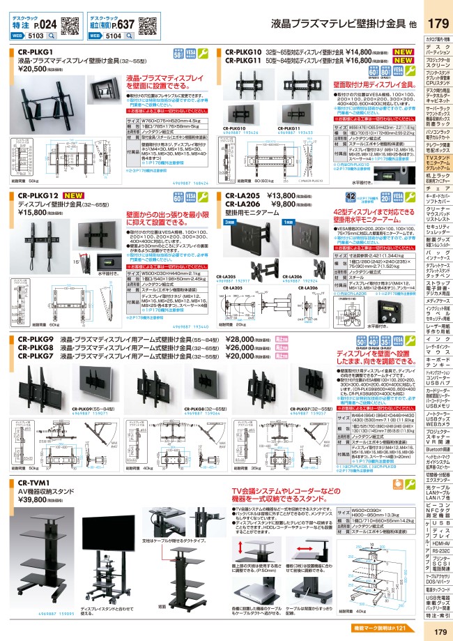 32型～65型対応ディスプレイ壁掛け金具 CR-PLKG10 | サンワサプライ | MISUMI-VONA【ミスミ】