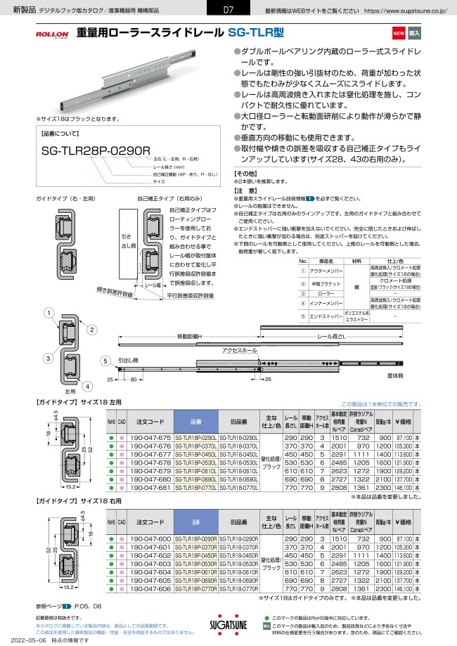 ROLLON BY TIMKEN 重量用ローラースライドレール SG-TLR型 | スガツネ