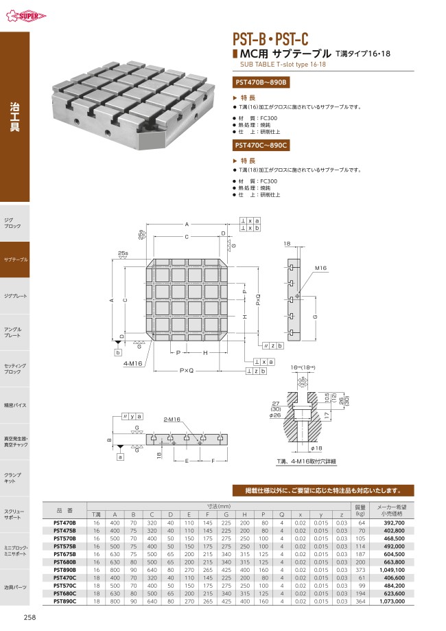 スーパーツール MC用サブテーブル(T溝タイプ 18)500×500×70 | スーパーツール | MISUMI-VONA【ミスミ】