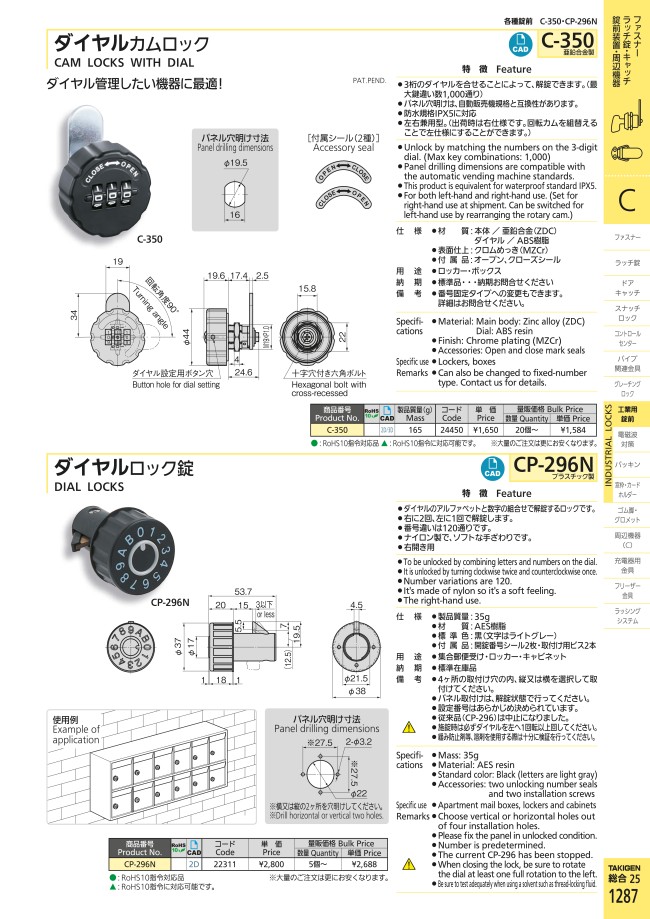 プラスチックダイヤルロック錠 CP-296N | タキゲン製造 | MISUMI-VONA 