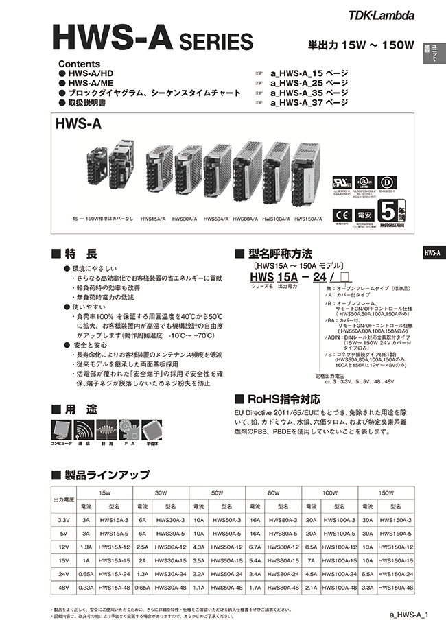 AC入力電源（AC-DCコンバータ） HWS-Aシリーズ | ＴＤＫラムダ | MISUMI-VONA【ミスミ】