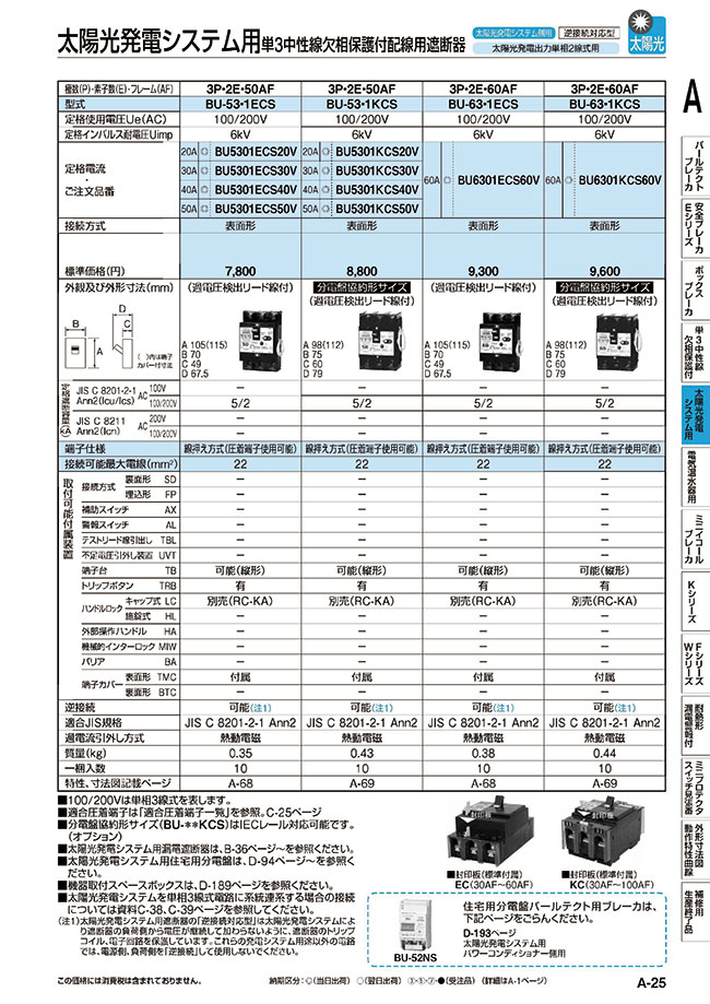 配線用遮断器(太陽光発電システム用) | テンパール工業 | MISUMI(ミスミ)