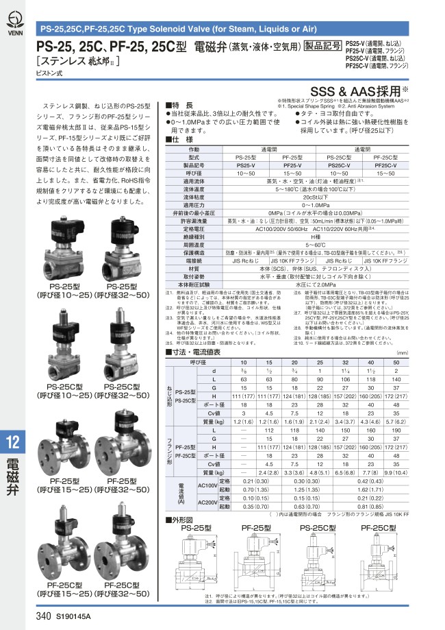 PS-25型 電磁弁（蒸気・液体・空気用） ステンレス桃太郎II | ベン | MISUMI(ミスミ)