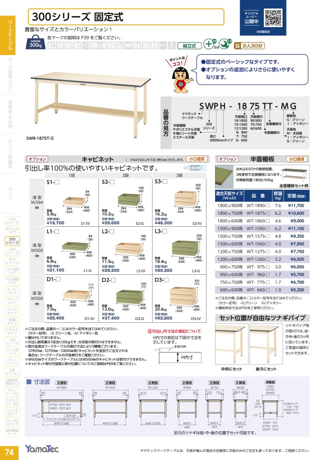 L2-IV | ヤマテック ワークテーブル用 キャビネット浅型W500・2段