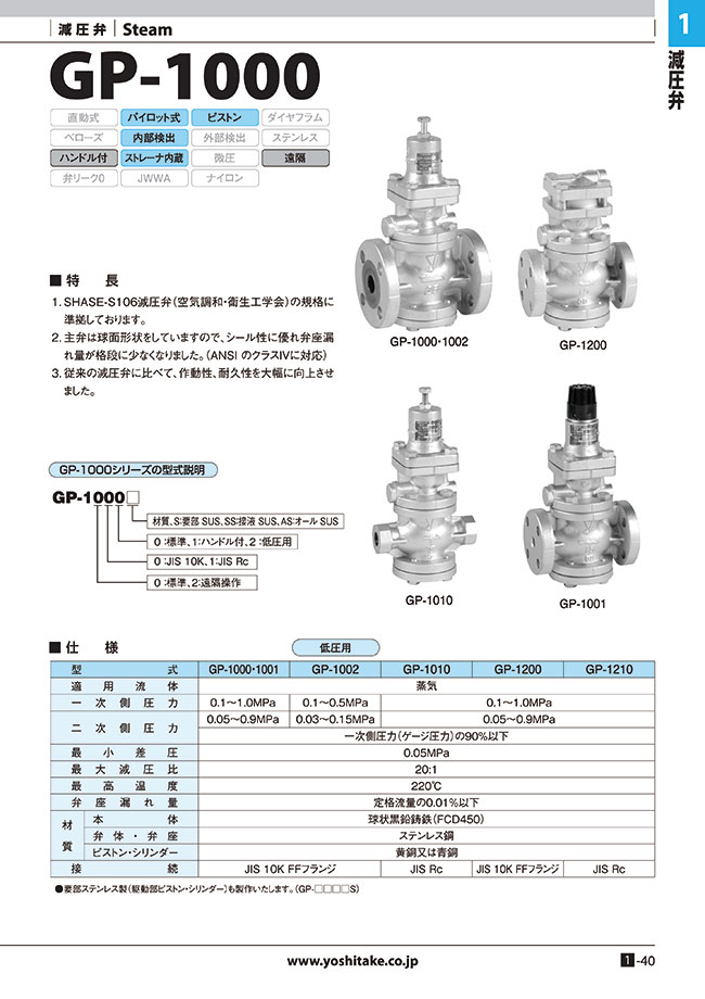 減圧弁（蒸気用） GP-1210/GP-1210Sシリーズ | ヨシタケ | MISUMI-VONA 