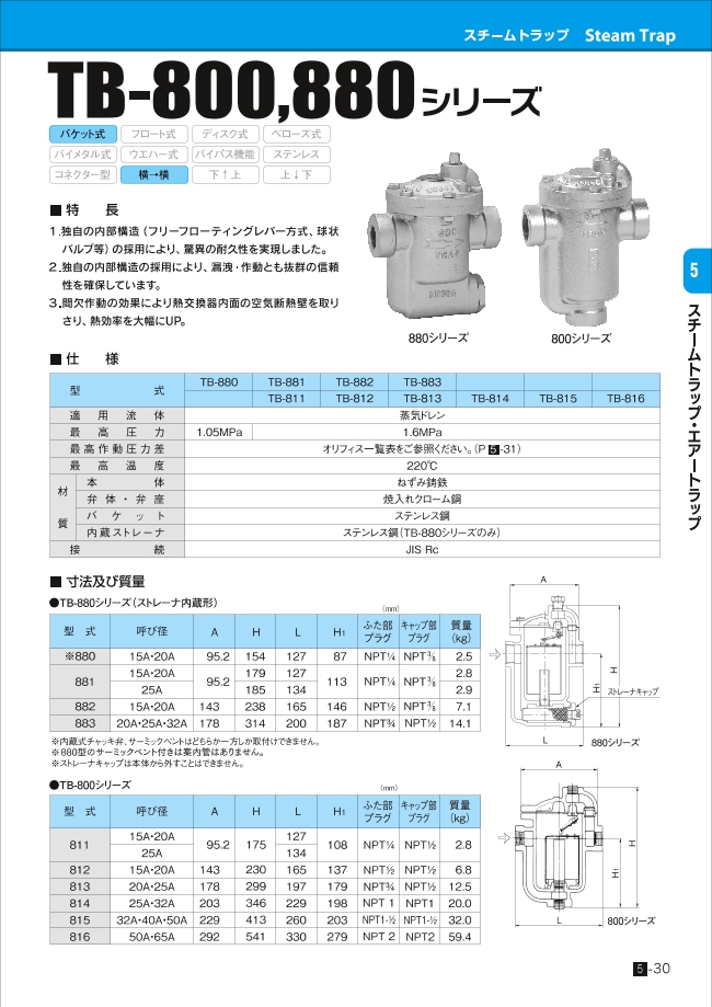 ヨシタケ スチームトラップ(TB-800-880シリーズ) TB-815-2.1 50A (854280) TB880-10 スチームトラップ(ねじ込み形) TB-880シリーズ ヨシタケ
